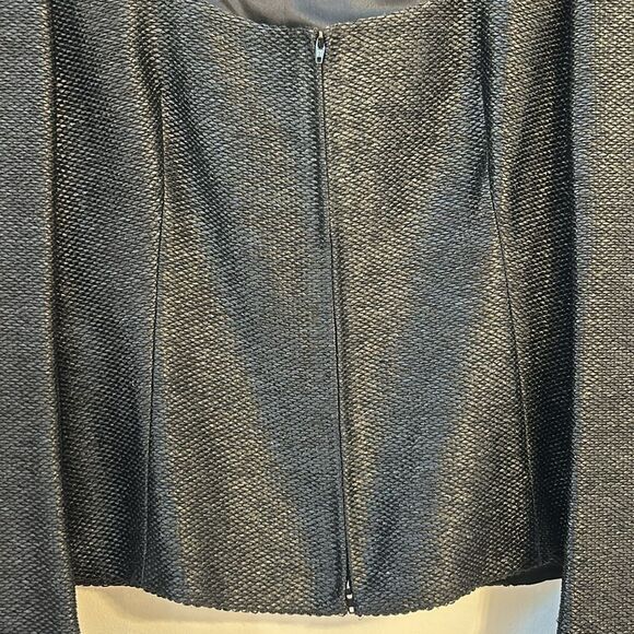 Akris Blazer Jacket Cropped Structured Collarless Shine Woven Twill Moto Size 10 - Picture 2 of 11